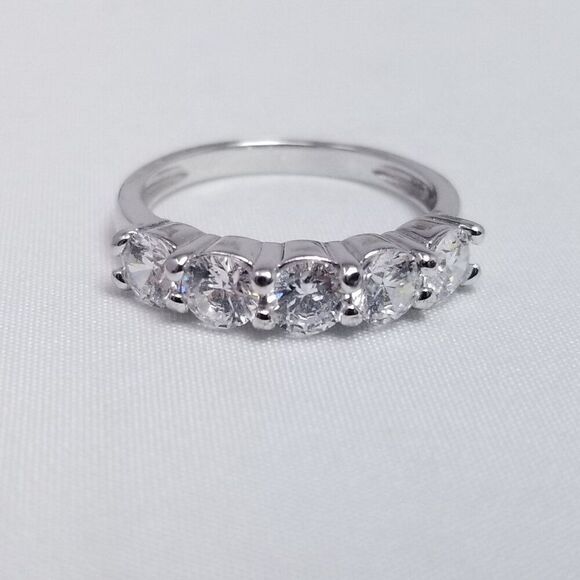 Vintage Sterling Silver Sparkly CZ Five Stone Stacking Band Ring, Size 6, Estate - Picture 10 of 10
